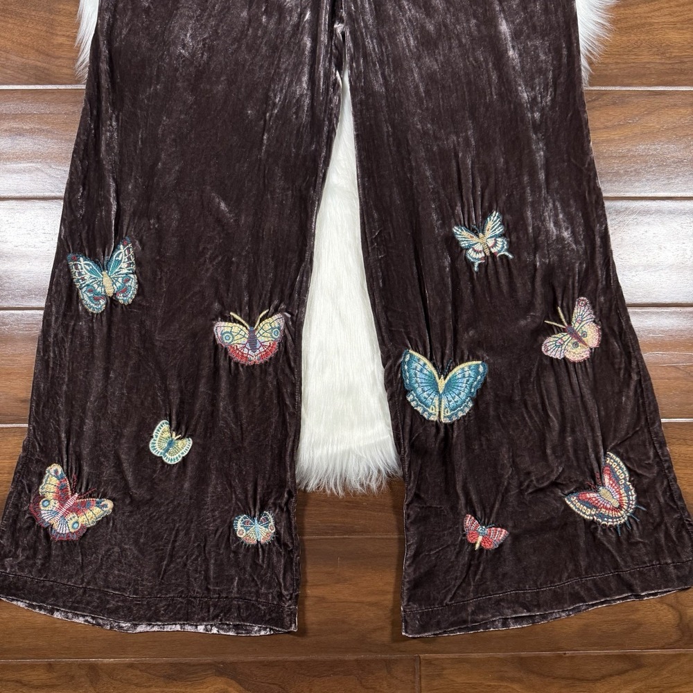 Johnny‎ Was Women's Size XS Brown Butterfly Velvet Luciana Seamed Wide Leg Pants - Picture 3 of 12
